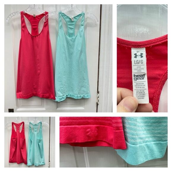 2 Under Armour heat gear fitted athletic racerback tank top shirt women's large - Picture 1 of 5